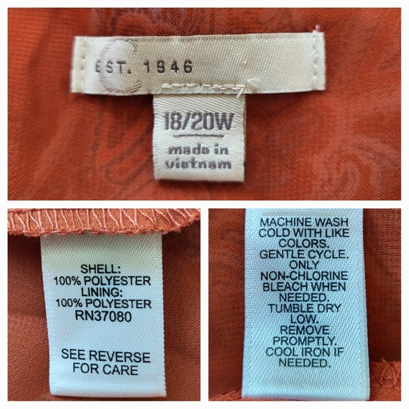 CATO Burnt Pumpkin Paisley Sleeveless Blouse - Plus Size 18/20W or Size 2X - Picture 6 of 7